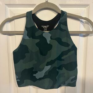 Old Navy Active Green Camo High-Neck Crop Tank